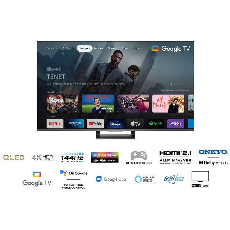 TV 55" TCL 55C735 2022 - QLED, 4K , 144 Hz Google TV, Son Onkyo Dolby Atmos, Dolby Vision, Hdmi 2.1 VRR (Via Code + ODR de 100€)