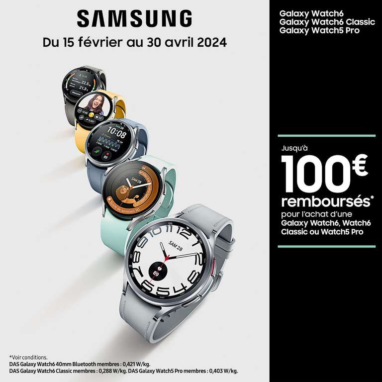 Montre connectée Samsung Galaxy Watch en Promo - Ex : Watch5 PRO (via ODR de 100€)