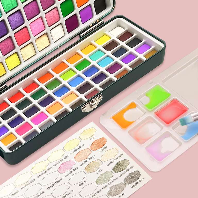 Nicpro Lot de 48 couleurs de peinture aquarelle avec 8 pinceaux de poil d'écureuil, palette Nicpro Lot de 48 couleurs de peinture aquarelle avec 8 pinceaux de poil d'écureuil, palette