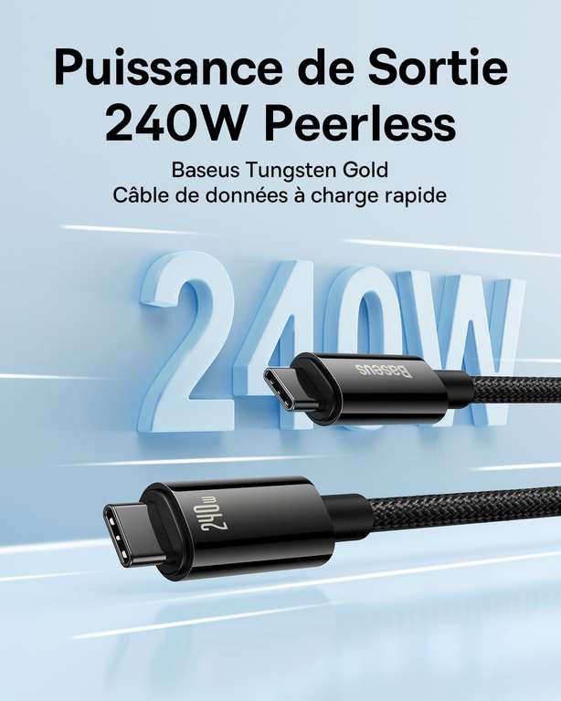 Cable Charge Rapide USB-C vers USB-C Baseus - 240W PD, 1m, Nylon (vendeur tiers)
