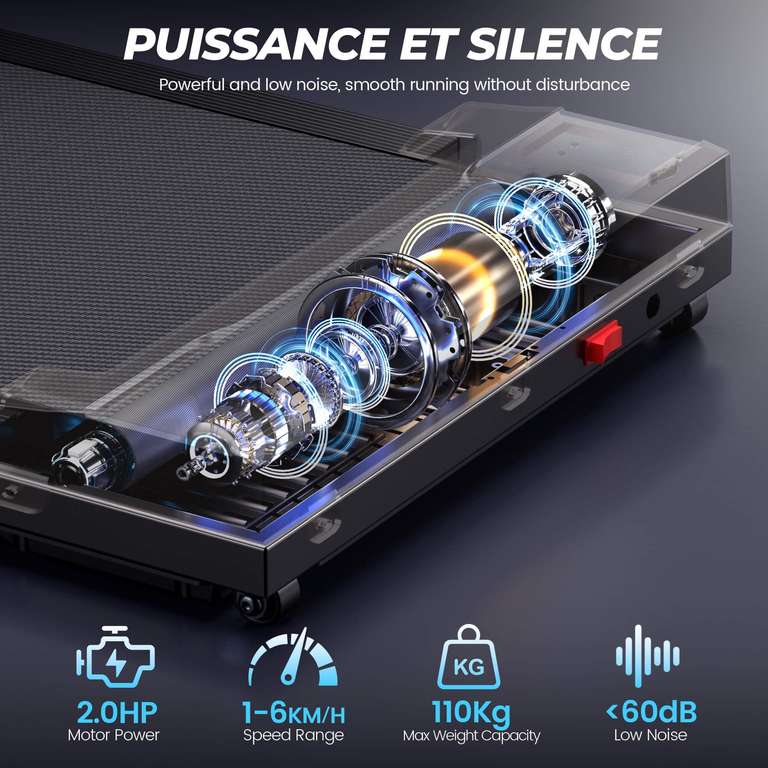 Tapis De Marche Walking Pad Mcukdae - 2,5CH, 1-6 Km/h, Pliant, Charge 110kg
