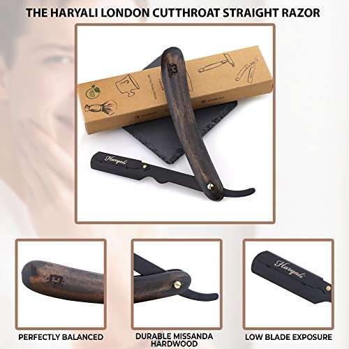 Coupe choux barbe Haryali London - Manche en bois, avec lames et pochette en cuir (Vendeur tiers)
