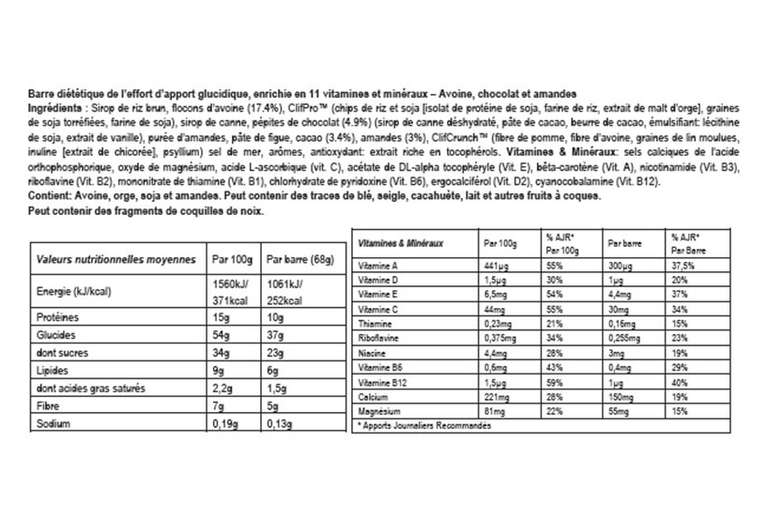 Barre Énergétique CLIF BAR Chocolat Amande &Myrtilles Amandes x12 - Noz, Agen (47)