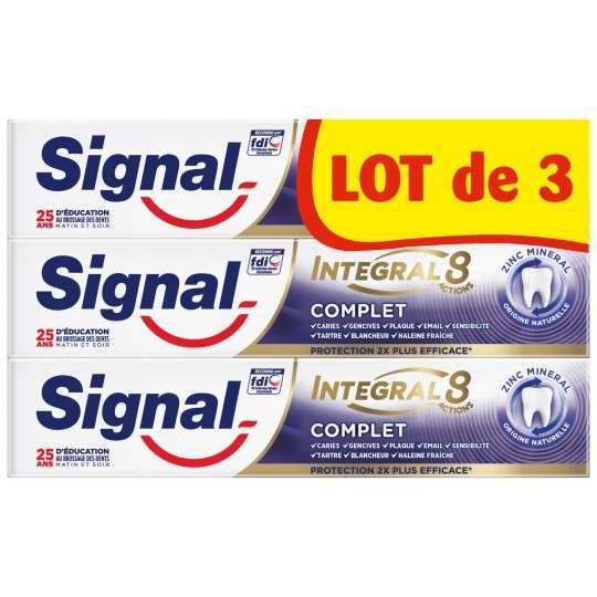 Lot de 3 tubes de dentifrice Signal Intégral (via 3,12€ sur la carte fidélité)