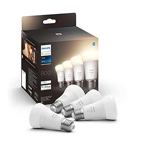 Pack de 4 Ampoules Philips Hue White - LED, E27 - 800 lumens