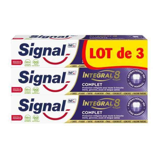 Lot 3 dentifrices Signal Intégral 8 Complet (différentes variétés) - 3x75ml (Via 4,39€ sur la carte de fidélité)