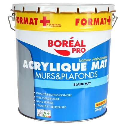Peinture acrylique pour murs et plafonds blanc mat Boreal Pro - 24 kg