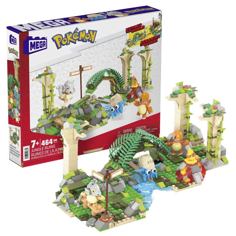 MEGA Pokémon Coffret Ruines de la Jungle - Jeu de briques de construction pour figurine Osselait, Salamèche, Amonita inclus, 464 Pièces
