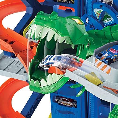 Jouet pour enfant Hot Wheels City Super Dino Robot Garage avec T-Rex