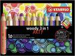 Kit 10 crayons de couleur Stabilo Woody 3in1 Arty + 1 taille crayon