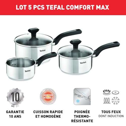 Batterie de cuisine Tefal Comfort Max 5 pièces - Casseroles 14/16