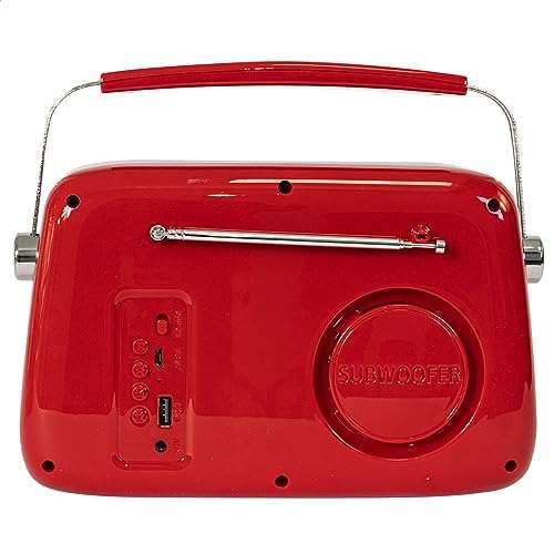 Radio Vintage Madison Freesound-Vr40R - Longue autonomie avec Bluetooth, USB et FM, 30W, sur Batterie - Rouge