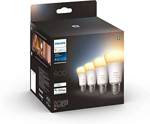 Pack de 4 ampoules connectées Philips Hue White Ambiance - LED, E27, 800 lumens