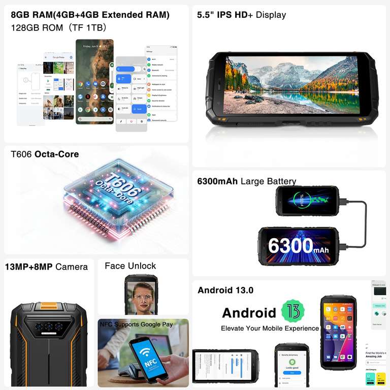 Smartphone 5,5" Doogee S41 Plus (2024) Incassable, 8Go (Vendeur tiers)