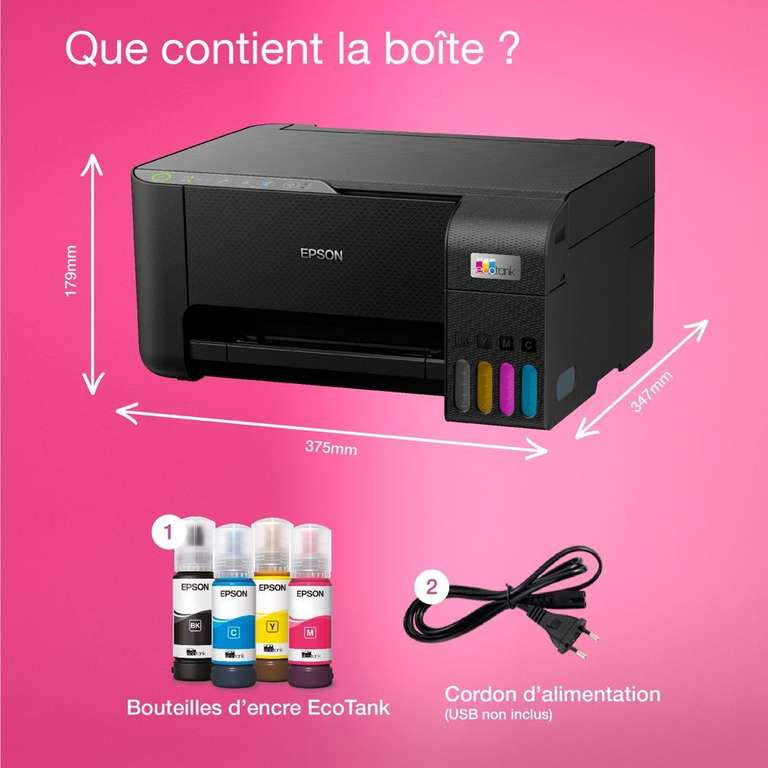 Imprimante jet d'encre EPSON EcoTank ET 2865 (+ 9,25€ en SuperPoints - Vendeur Boulanger)