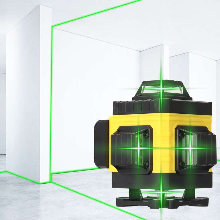 Niveau laser 360° 4D 16 lignes - Avec 2 batteries rechargeables, mini trépied, support mural, boîte de transport