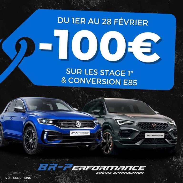 100€ de remise immédiate sur les préparations Stage 1 et conversions E85 - hors pièces (br-performance.fr)