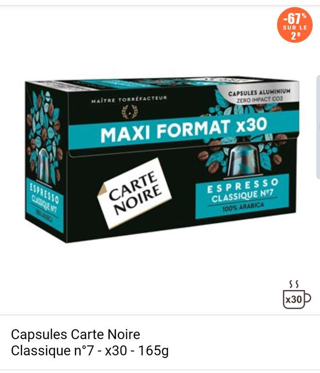 Lot de 2 boîtes de 30 Capsules de Café Carte Noire - différentes variétés disponibles