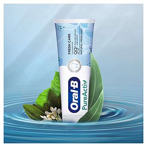 Lot de 12 tubes de dentifrice Oral-B PureActiv Soin Fraîcheur - Proctection Caries, Arôme Menthe Fraîche Naturelle, 12 x 75 ml (via coupon)