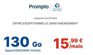 [Clients Crédit Mutuel] Forfait mensuel Prompto - Appels/SMS/MMS illimités + 130Go en 5G DATA France & 25Go EU/DOM (sans engagement)