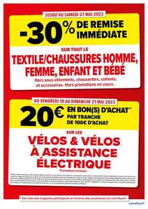 Sélection d'offres promotionnelles - Ex: 20€ en bon d'achat tous les 100€ sur les Vélos/Vélos à assistance électrique (Promotions incluses)