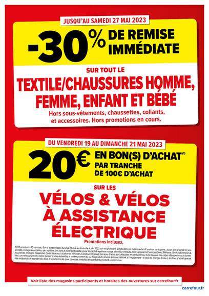 Sélection d'offres promotionnelles - Ex: 20€ en bon d'achat tous les 100€ sur les Vélos/Vélos à assistance électrique (Promotions incluses)