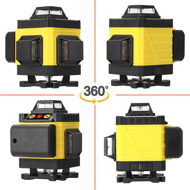 Niveau laser 360° 4D 16 lignes - Avec 2 batteries rechargeables, mini trépied, support mural, boîte de transport