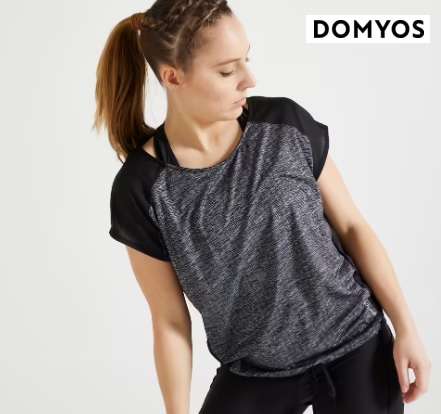 T-Shirt fitness femme Domyos - Gris chiné / Noir