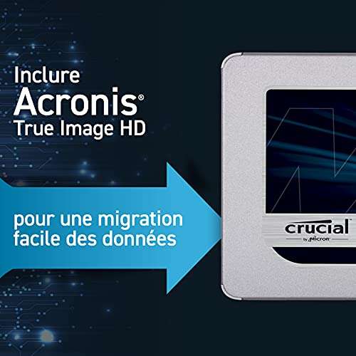SSD interne 2.5" Crucial MX500 TLC 3D, DRAM, 3D Nand - 1 To