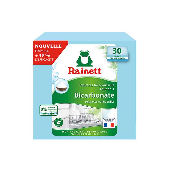 Tablettes lave-vaisselle tout en 1 bicarbonate Rainett - 30 tablettes (3.09€ sur la carte fidélité & Shopmium)