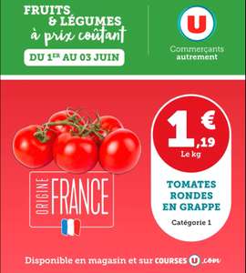 Tomates rondes en grappe - 1kg, Origine France, Catégorie 1