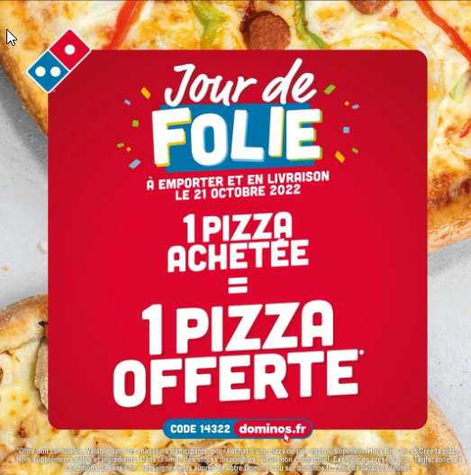 1 Pizza achetée = 1 pizza offerte à emporter ou en livraison - La Rochelle (17)