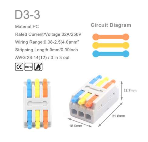 Lot de 5 Bornes de Connecteur de Câble Électrique - modèle D2-2M ou D2-2O