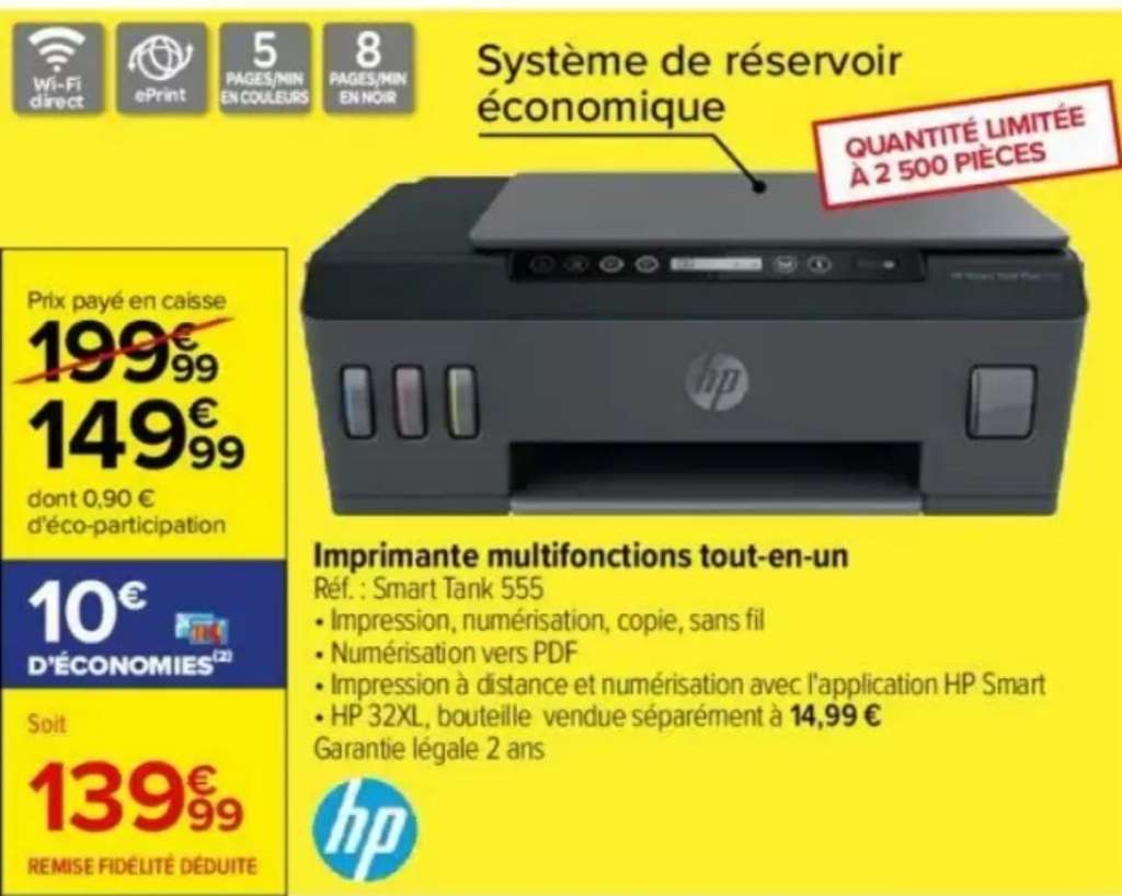 Imprimante Multifonction HP SmartTank Plus 555 Jet d'encre Couleur Copie  Scan à Prix Carrefour