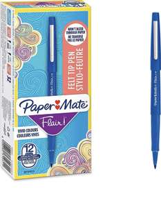 Boîte de 12 stylos-feutres Paper Mate Flair - Pointe moyenne 1,1 mm, encre bleue