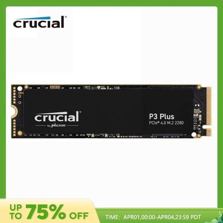 SSD Crucial P3 Plus PCIe Gen4 3D NAND NVMe - 500go, Compatible PS5 (1 To à 64.04€ & 2 To à 125.03€)