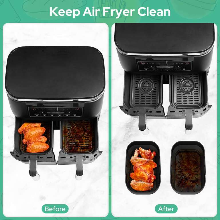 Set De 2 Revêtements Silicone Pour Friteuse Sans Huile – 5x8 Pouces, Noir, Réutilisables