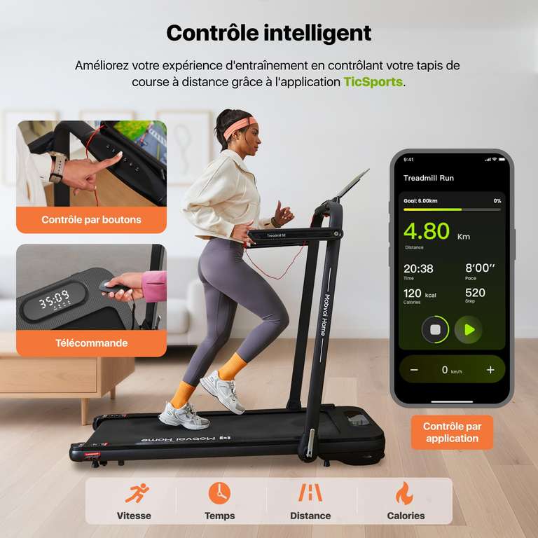 Tapis De Course Compact Mobvoi – 2-6 Km/h, Télécommande, LED, Moteur Silencieux – Pour Maison/bureau