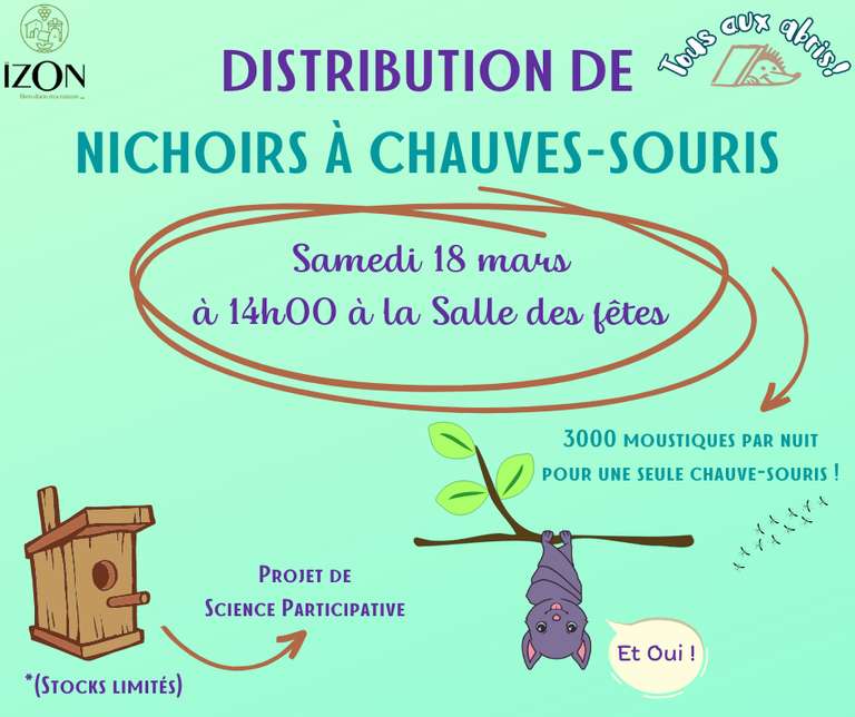 [Habitants] Distribution Gratuite de Nichoirs à Chauve-Souris - Izon (33)