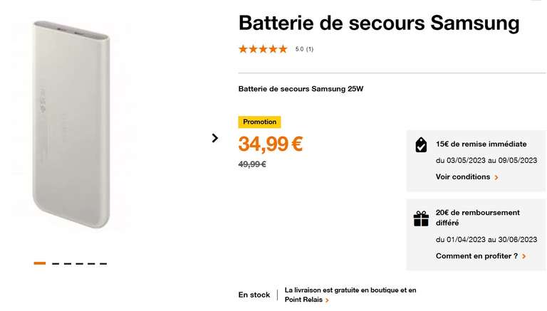 Batterie externe Samsung Power Delivery - Charge 25W, 10 000 mAh, USB-C (via ODR 20€)