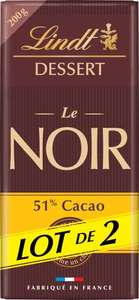Tablette Noir de chocolat noir pour pâtisser Lindt Dessert - 51% Cacao, 2x200g