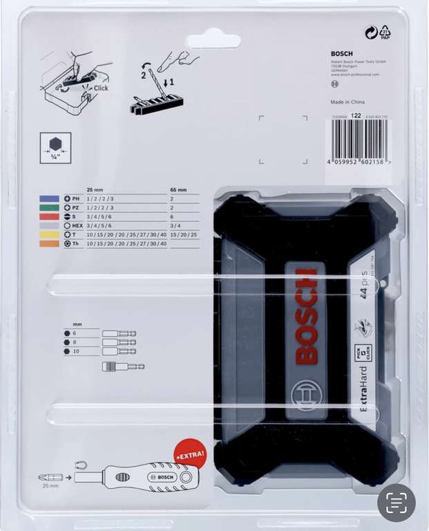 Coffret vissage Bosch Professional - 44pièces, Pick & Click Extra Hard  + tournevis manuel