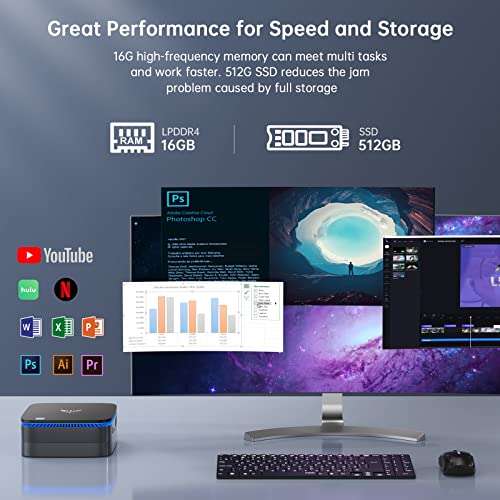 Mini PC NiPoGi AK1 Pro - Intel N5105, RAM 16 Go, SSD 512 Go, WiFi 2.4/5G & BT 4.2, W11 Pro (2x HDMI, 4x USB, 1x RJ45) - Vendeur tiers