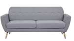 Canapé 3 places - tissu gris clair, pieds en bois