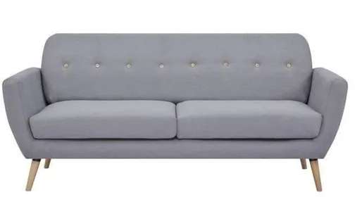 Canapé 3 places - tissu gris clair, pieds en bois