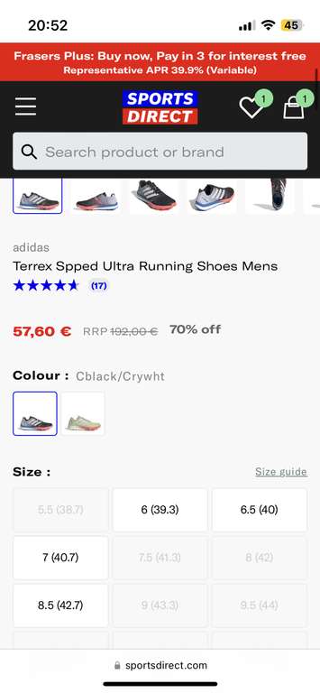 Chaussures de running homme Adidas Terrex Speed Ultra - Plusieurs tailles disponibles