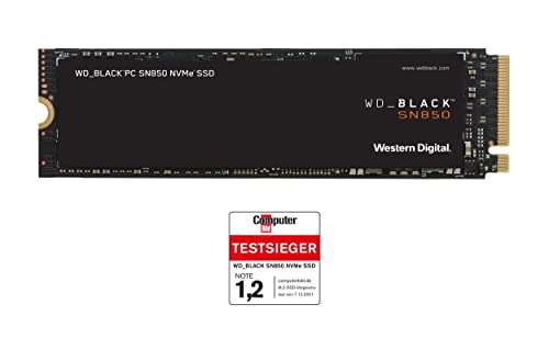 SSD NVMe M.2 WD Black SN850 (WDS100T1X0E)- 1To, PCIe Gen4, 7 000 Mo/s, 5300 Mo/s (avec dissipateur pour 120,91€)