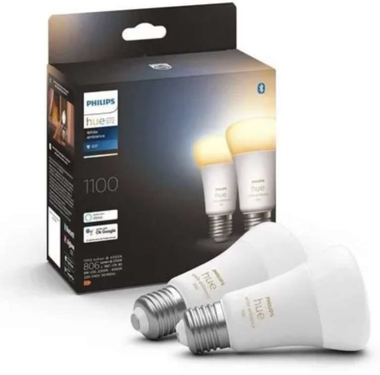 Pack de 2 ampoules connectées Philips Hue White Ambiance - LED, E27, 1100 lumens