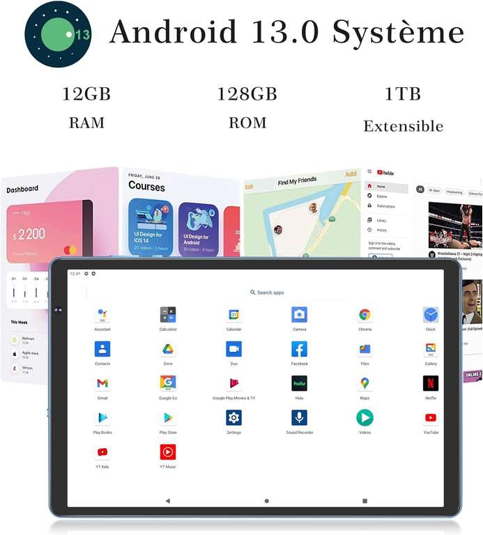 SEBBE-Tablette PC Android 13, S22, 10 pouces, 5G Octa Core, 12