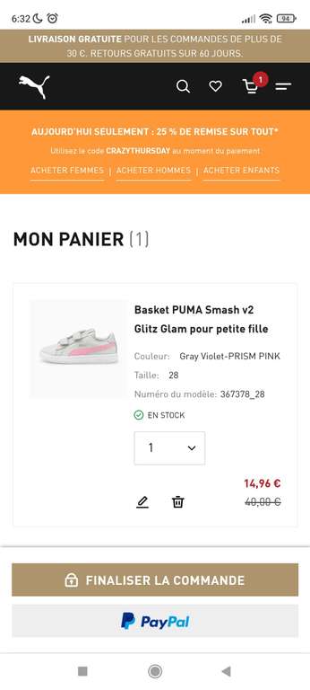 Basket Puma Smash v2 Glitz Glam - 28 au 35